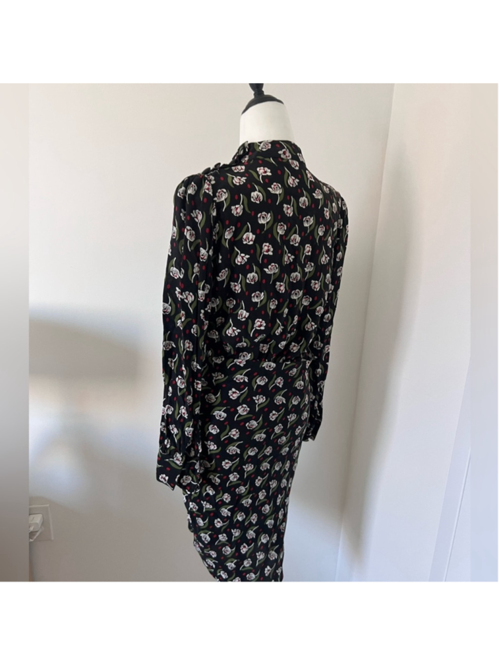 Veronica Beard Cadence floral Ruched Midi Dress High Neck Long Sleeve Black S - Picture 6 of 12